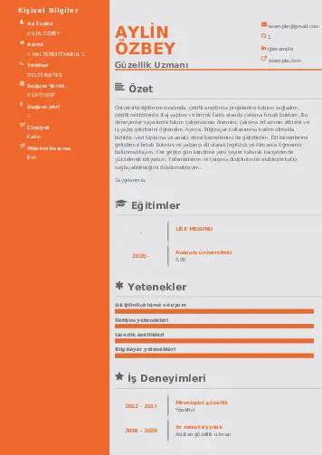 Güzellik Uzmanı Cv Örnekleri  cv indir